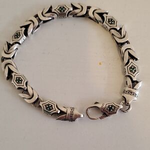 Sterling Silver Green Accent Link Bracelet